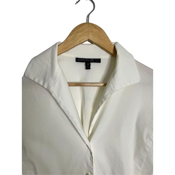 Lafayette 148 white 3/4 ruched sleeve shirt sz 10 - Picture 2 of 6